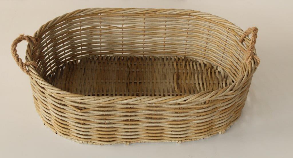 Set of 3 Synthetic Rattan Low Oval Outdoor Baskets