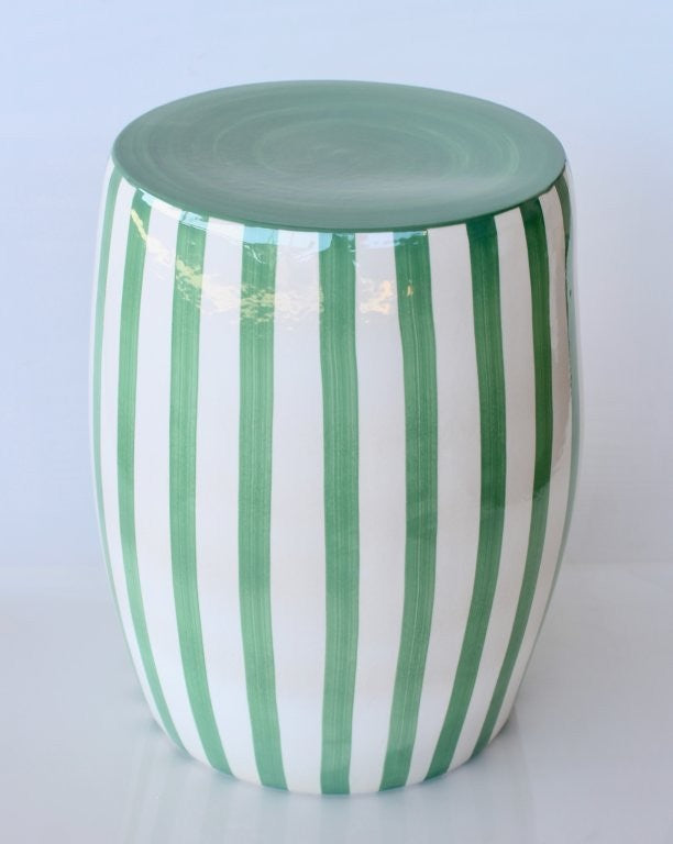 AQUA GREEN STRIPE CERAMIC GARDEN STOOL