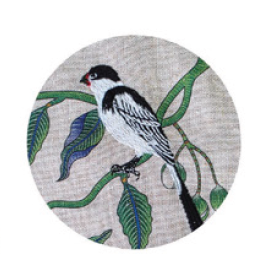 Linen Embroidered Beaded Cushion Cover - Monkey