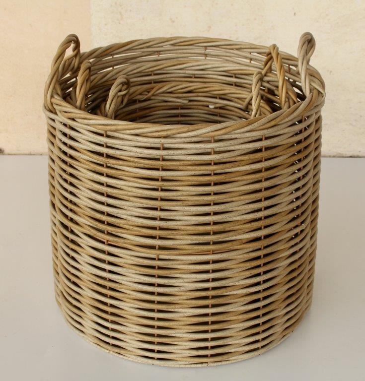 Set of 3 Synthetic Rattan Round Outdoor Baskets