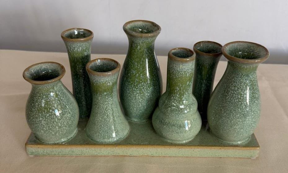 7 Joined Green Ceramic Vases
