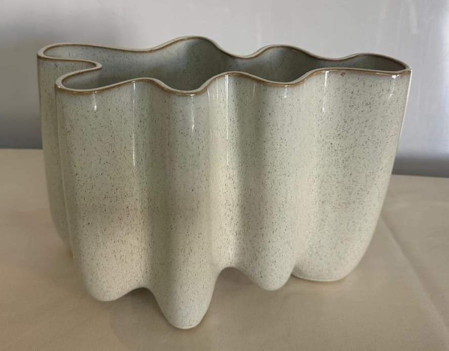 Off White Ruffled Ceramic Vase