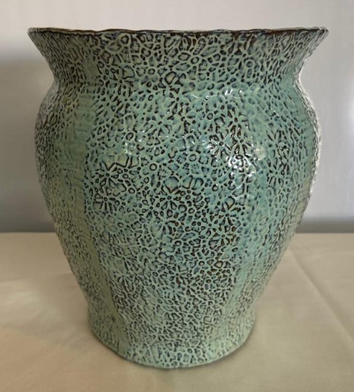 Large Aqua Flower Ceramic Vase