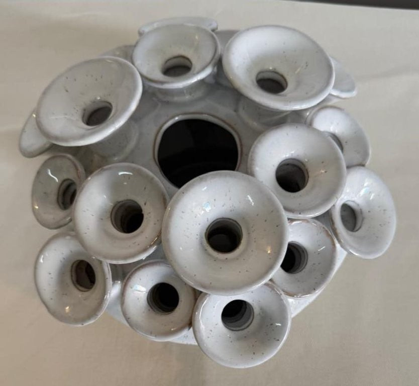Multi-Hole White Ceramic Vase