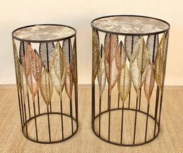 SET OF 2 PALM LEAF MIRRORED TABLES - NetDécor 