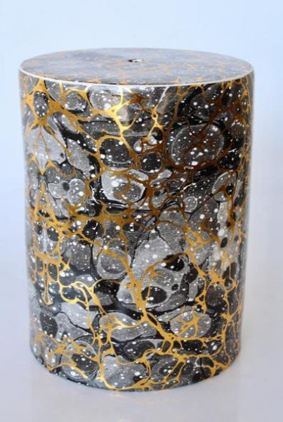 BLACK GREY AND GOLD GARDEN STOOL 43X33CM - NetDécor 