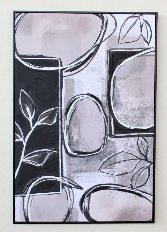 BLACK & BEIGE LEAF MODERN FRAMED PICTURE - NetDécor 