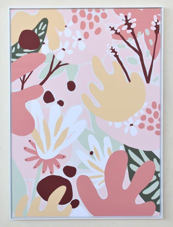 EXTRA LARGE PINK, YELLOW & CORAL DESIGN FRAMED PIC - NetDécor 