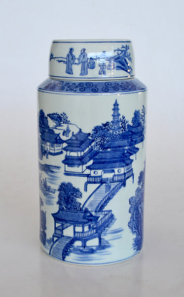 ROUND BLUE CHINESE JAR WITH LID - NetDécor 