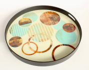 EXTRA LARGE AQUA & GOLD CIRCLE TRAY - NetDécor 