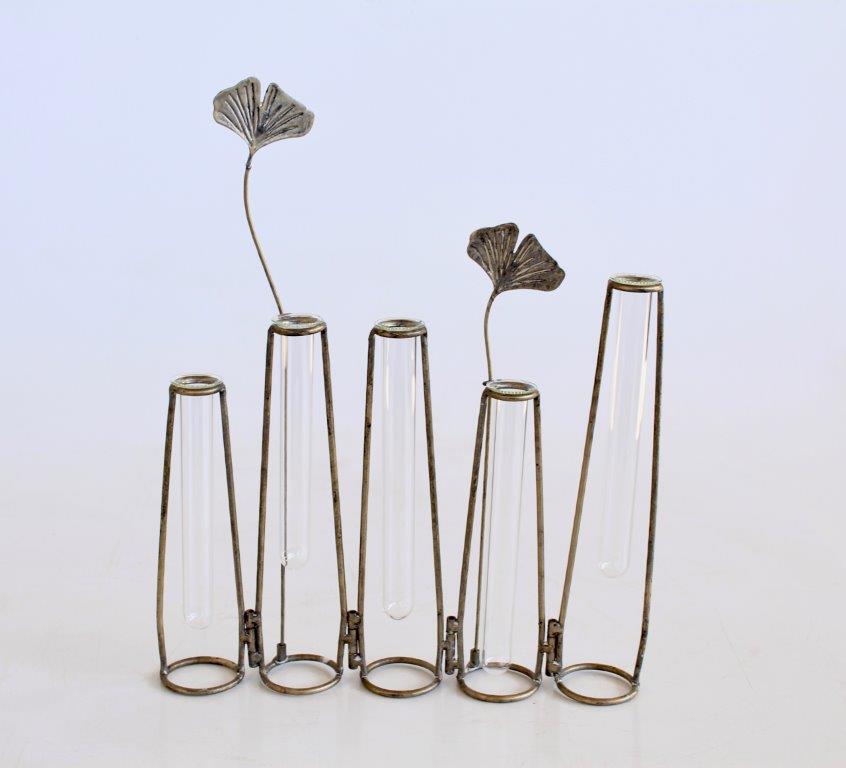 SET 5 TEST TUBE VASES JOINED WITH METAL FLOWER - NetDécor 