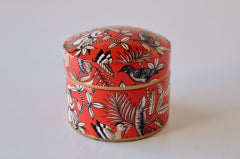SMALL ROUND JAR WITH LID RED JUNGLE DESIGN - NetDécor 