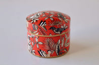 SMALL ROUND JAR WITH LID RED JUNGLE DESIGN - NetDécor 