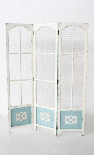 3 Division Distressed Blue & White Screen - NetDécor 