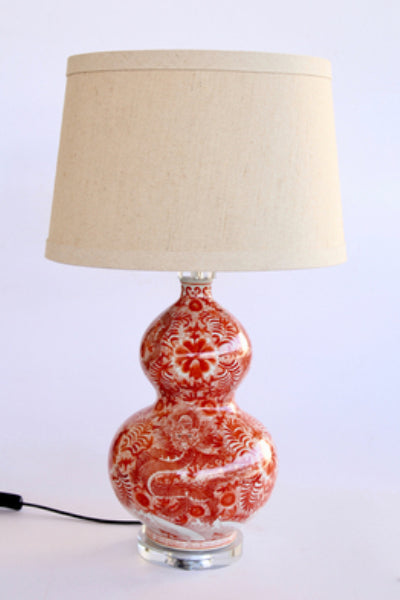 RED CHINESE BULB SHAPED LAMP GOLD SHADE - NetDécor 
