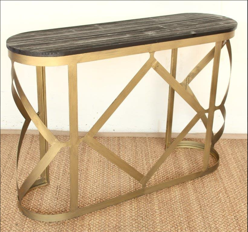 Gold Metal Oval Table Wooden Top - NetDécor 