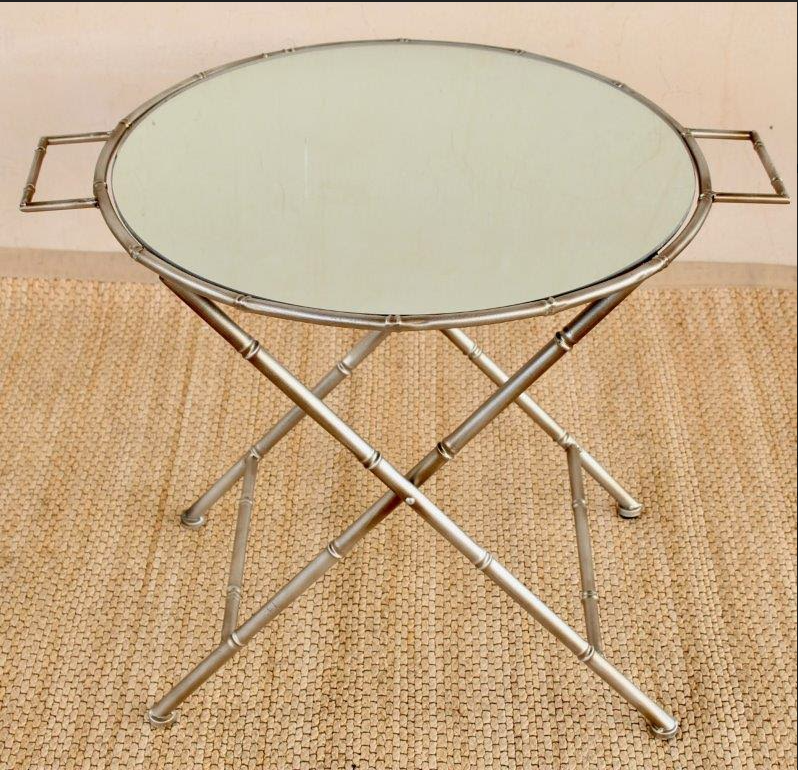 Round Mirrored Silver Butlers Tray w/Handles - NetDécor 