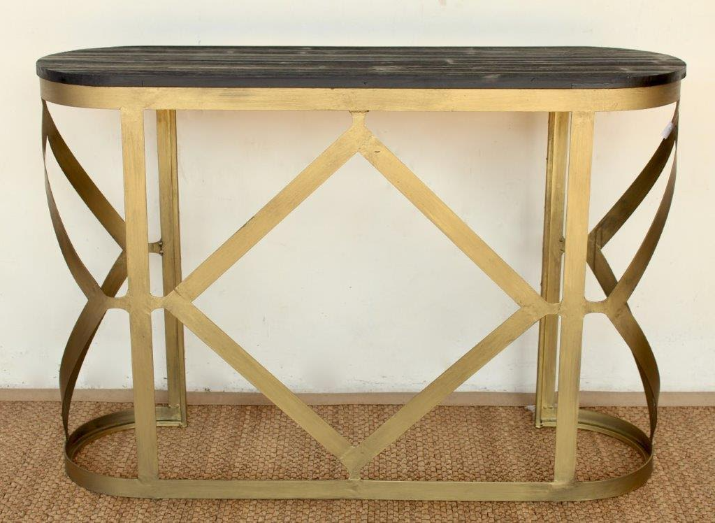 Gold Metal Oval Table Wooden Top - NetDécor 