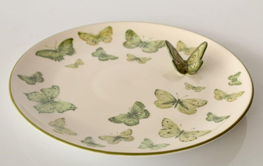 Ceramic Green Butterfly Plate With Raised Butterfly - NetDécor 