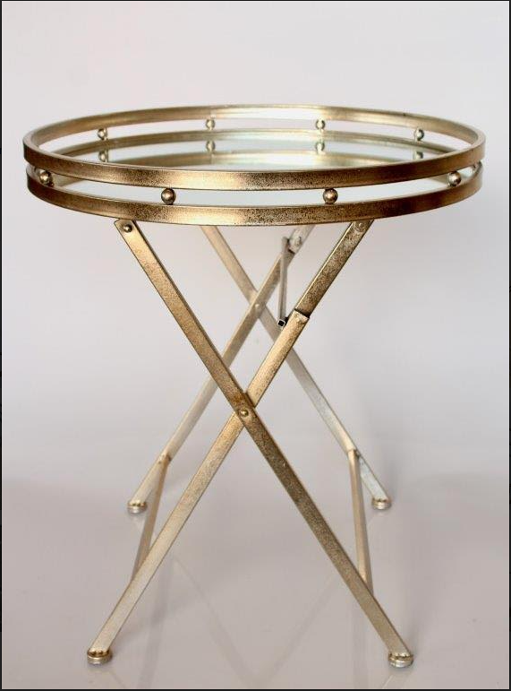 Round Pale Gold-Silver Mirrored Folding Butlers Tray - NetDécor 