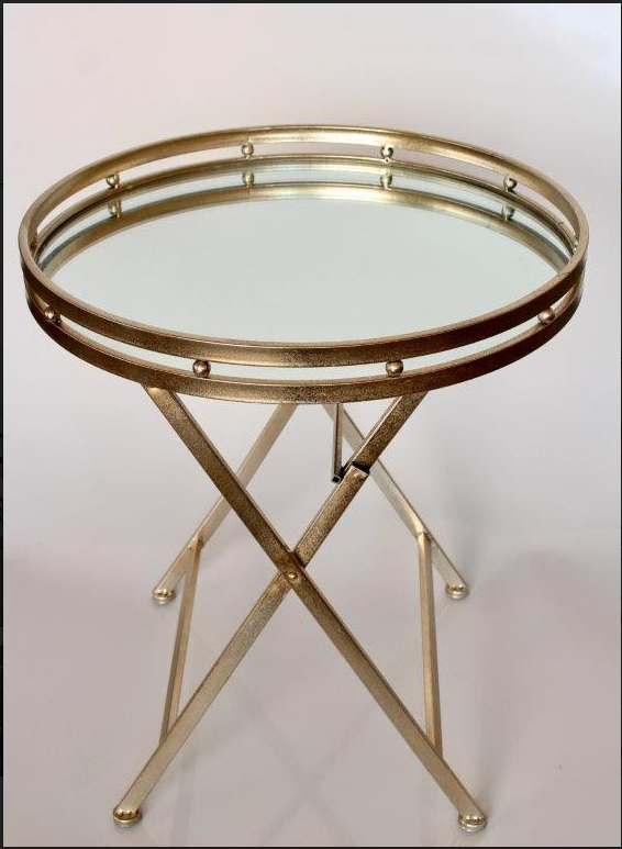 Round Pale Gold-Silver Mirrored Folding Butlers Tray - NetDécor 