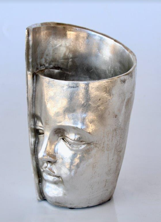 Large Silver Twisted Face Planter - NetDécor 