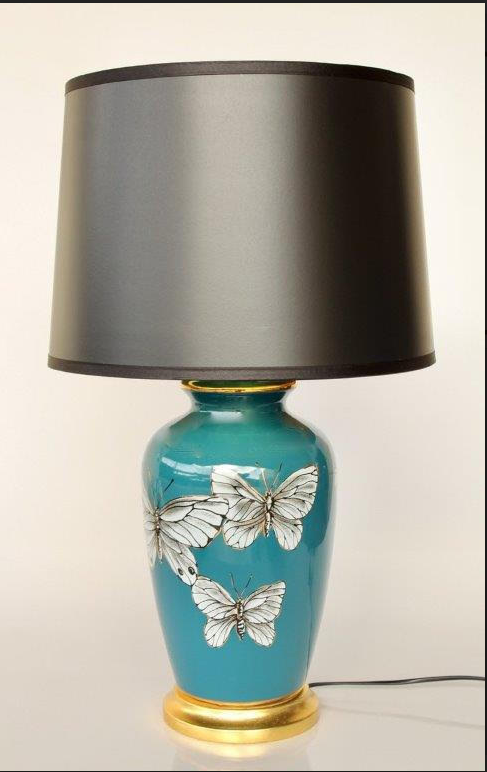Blue 3 Butterfly Lamp w/ Black Shade - NetDécor 