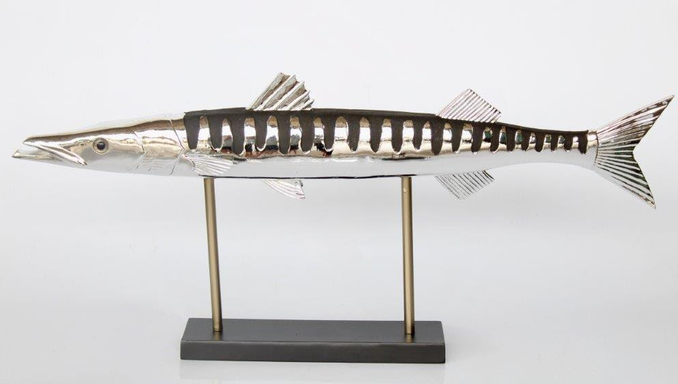 Large Distressed Black & Silver Barracuda On Stand - NetDécor 