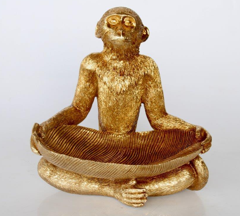 Gold Monkey With Lotus Leaf Plate - NetDécor 
