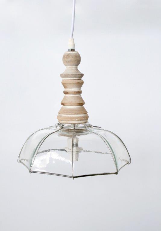 Hexagonal Glass Wooden Top Hanging Lamp - NetDécor 