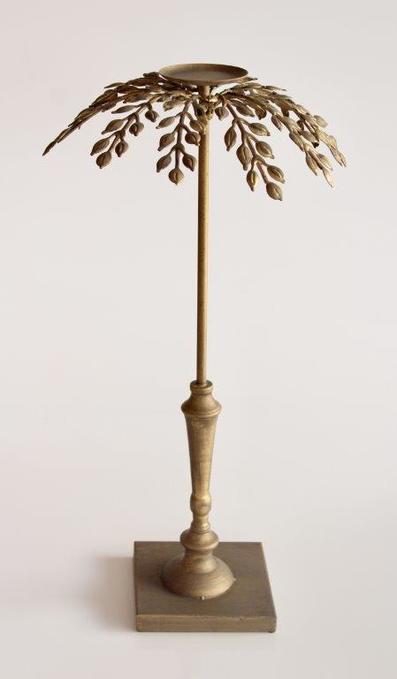 Gold Metal Palm Leaf Candle Stick - NetDécor 