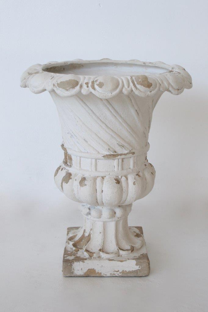 Large White Distressed Urn - NetDécor 