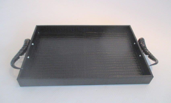 Lizard Print Leather Tray with Gemsbok Horn Handle - NetDécor 