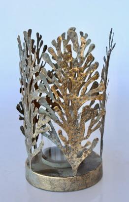 Metal Seaweed Gold Distressed Candle Holder - NetDécor 