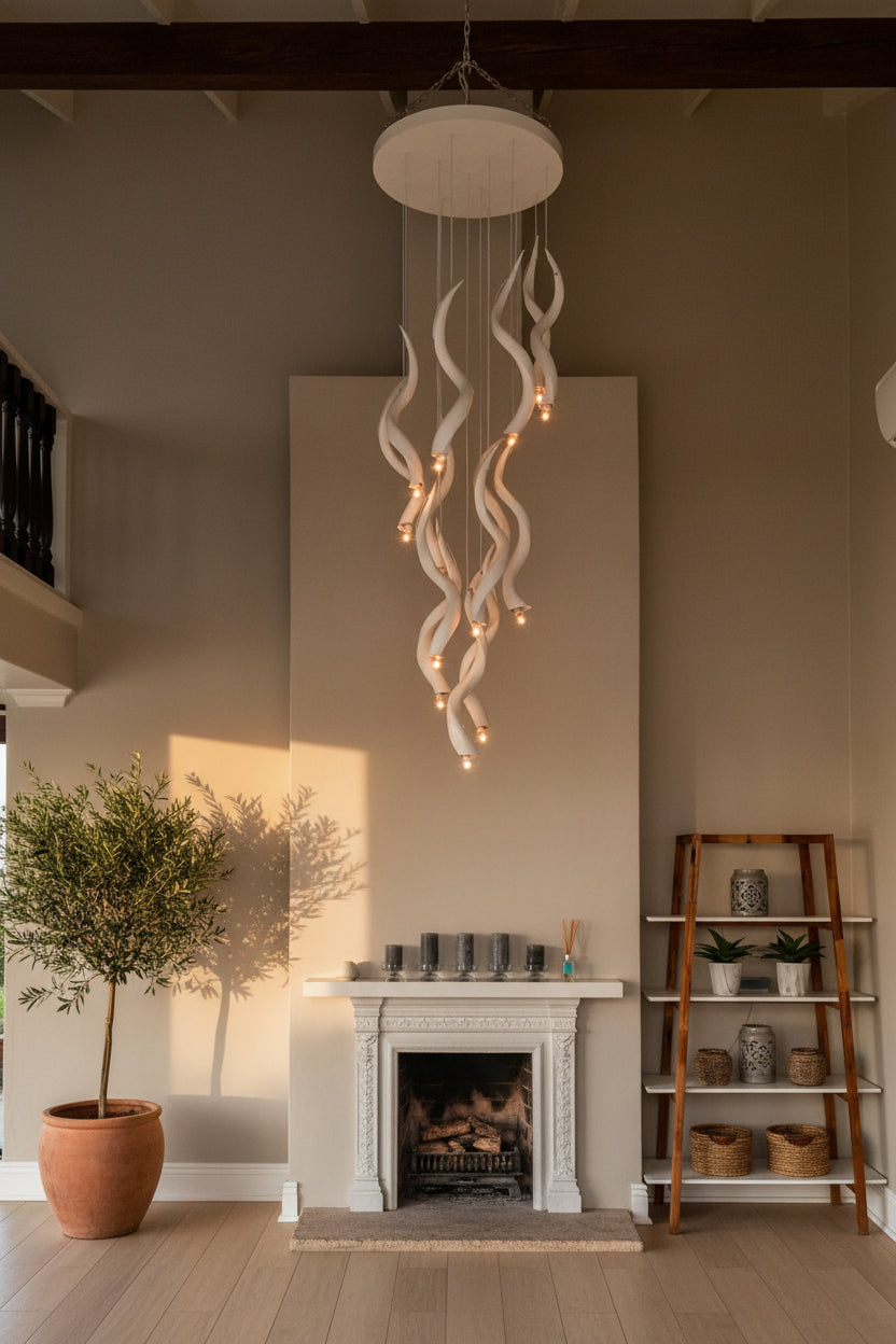 14 KUDU HORN ROUND CHANDELIER - NetDécor 
