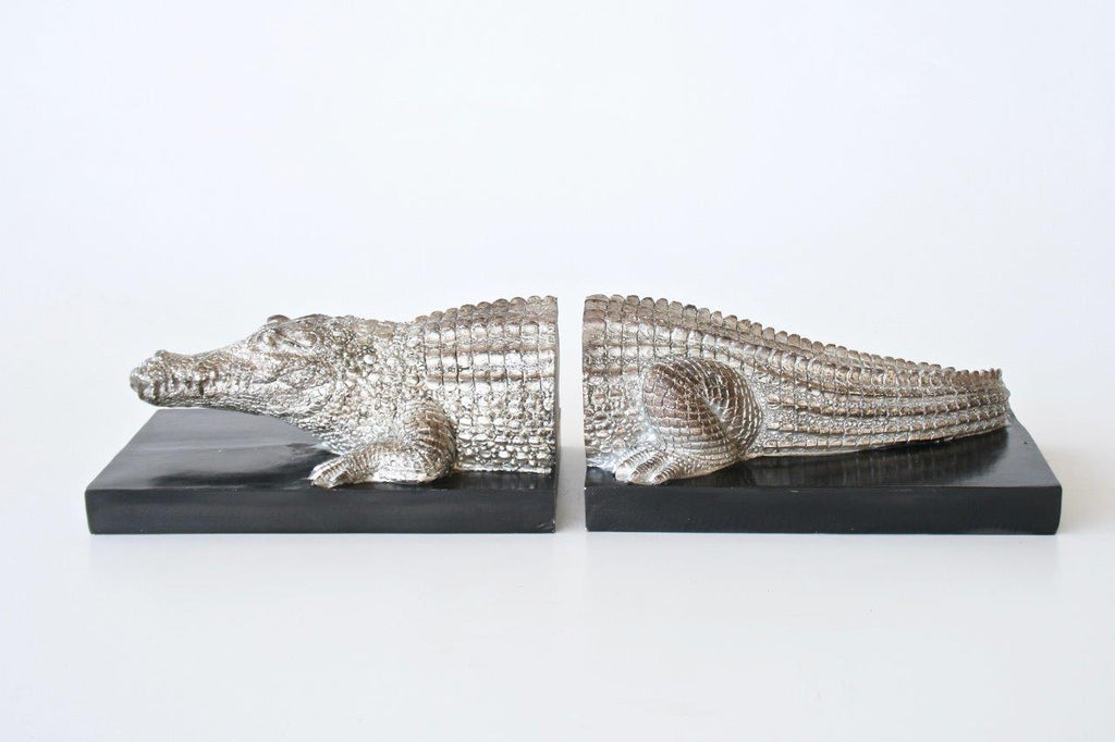 10x42x12cm Silver Crocodile Bookends. - NetDécor 