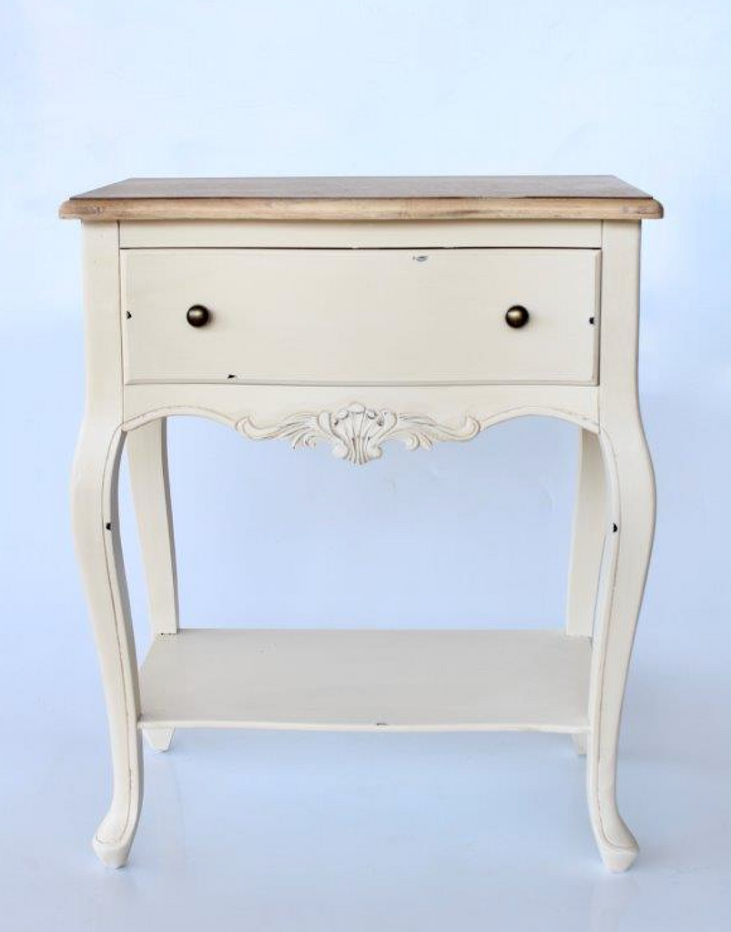 Off White Cream Distressed Bedside Table - NetDécor 