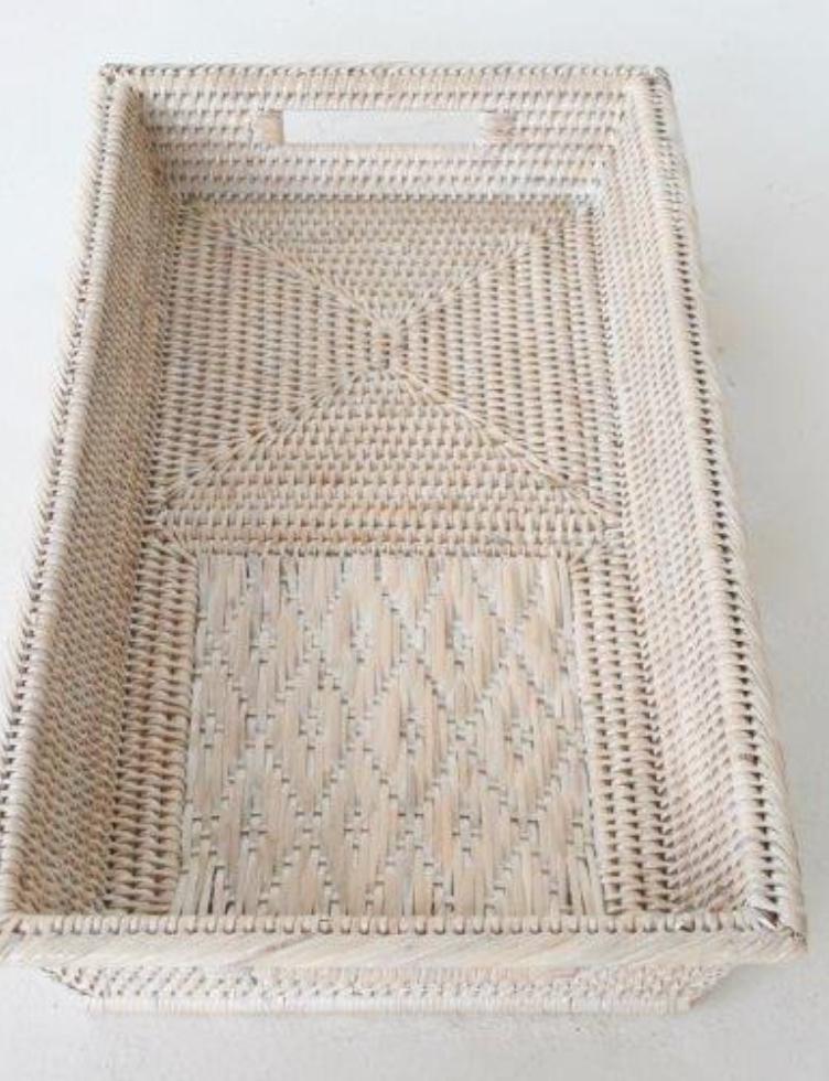 White Washed Rattan Tray - NetDécor 