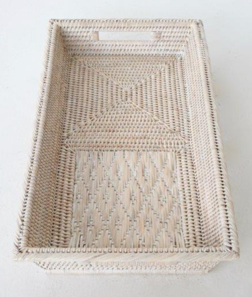 White Washed Rattan Tray - NetDécor 