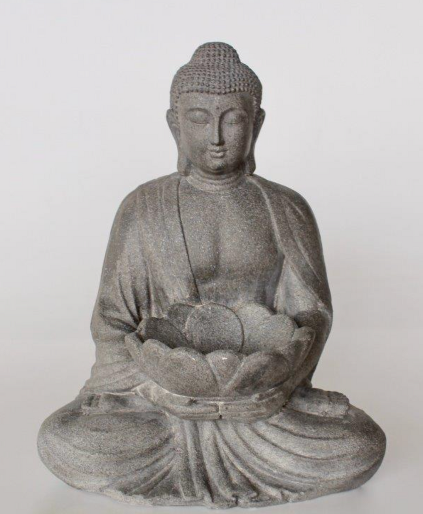 Grey Buddha with Lotus Flower - NetDécor 