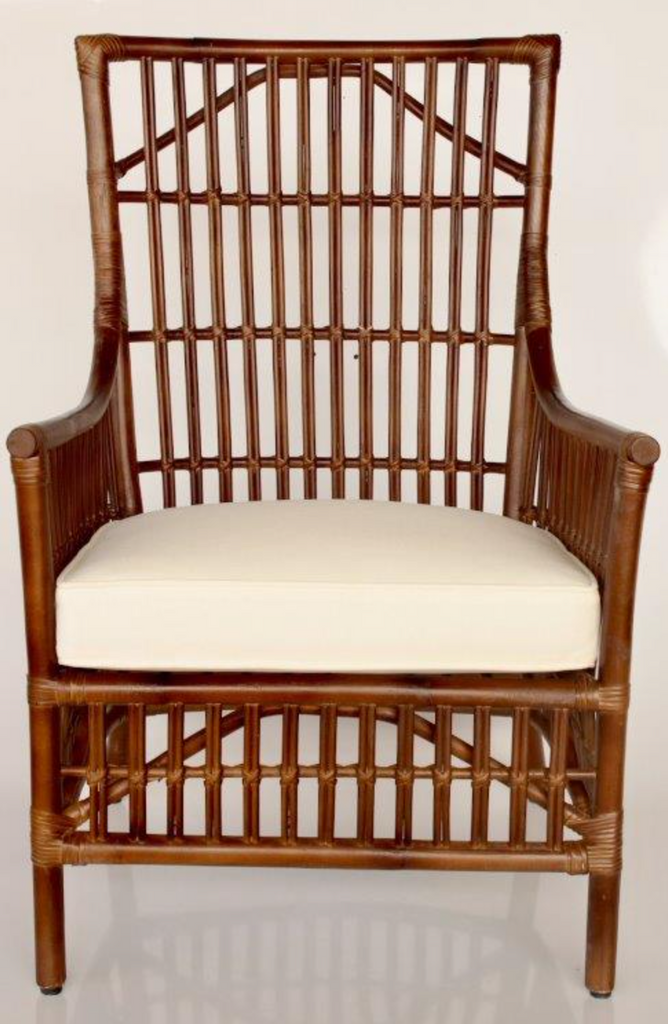 BROWN RATTAN HIGH BACK CHAIR WITH NATURAL SEAT CUSHION - NetDécor 