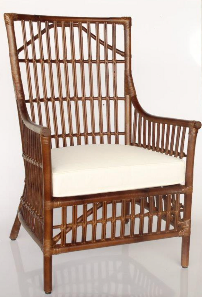 BROWN RATTAN HIGH BACK CHAIR WITH NATURAL SEAT CUSHION - NetDécor 