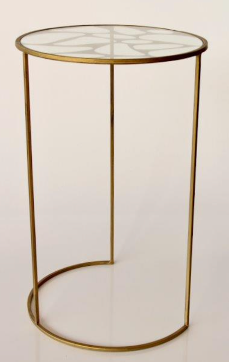 SMALL GOLD METAL GOLD CUT-OUT METAL GLASS TOP TABLE - NetDécor 