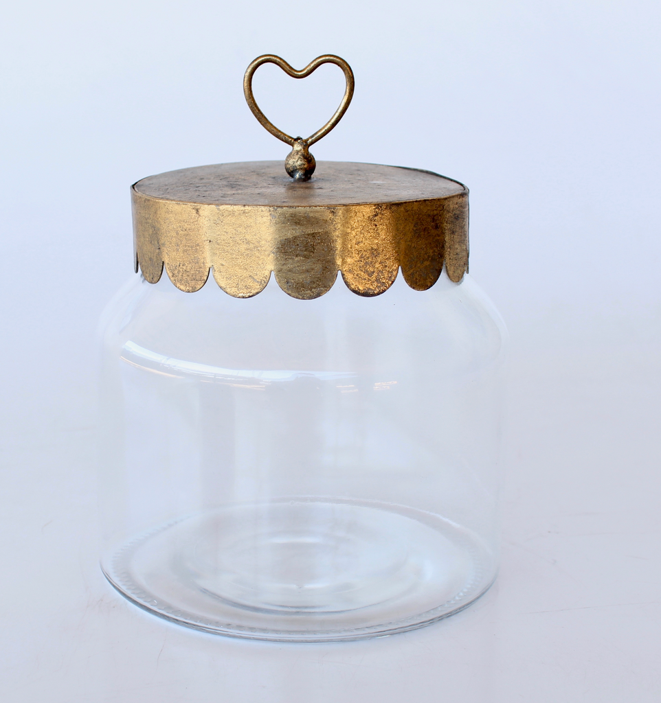 Set of Two Glass Jars with Gold Heart Lids - NetDécor 