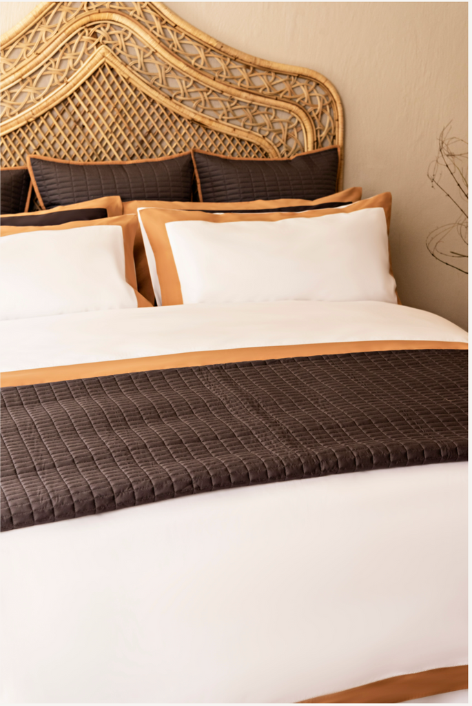 Reed Linen - Rectangular Charcoal & Tan Quilted BedSpread - NetDécor 