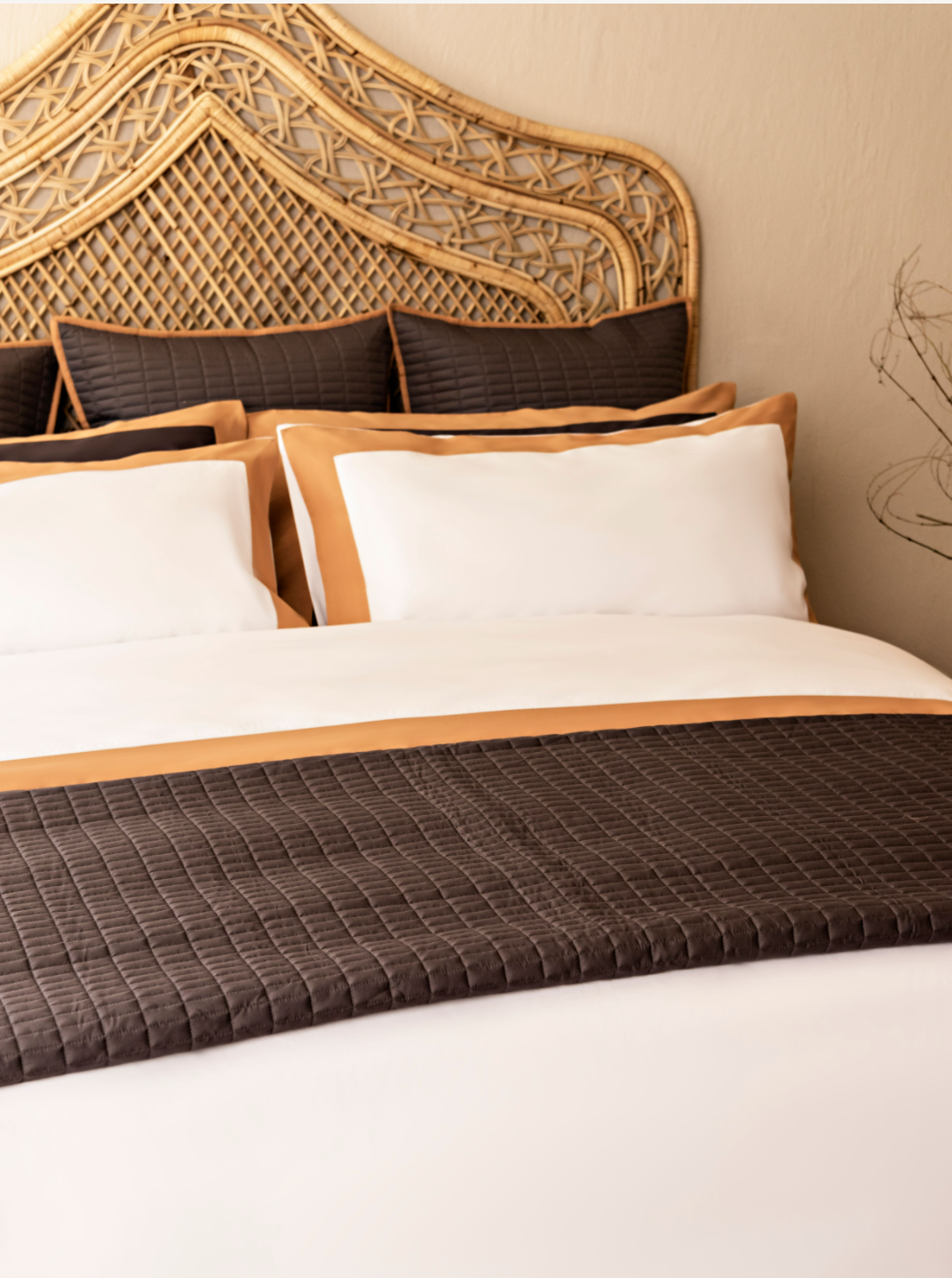 Reed Linen - Set of 3 Rectangular Charcoal & Tan Quilted Cushion Covers - NetDécor 