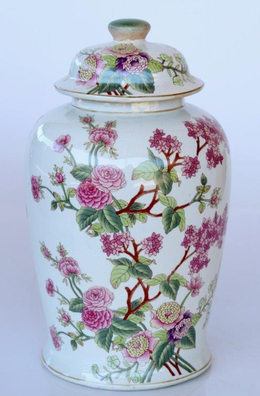 LARGE PINK FLORAL GINGER JAR - NetDécor 