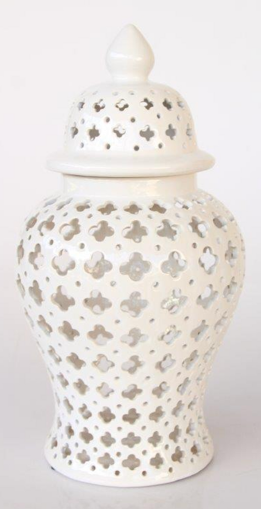 WHITE LARGE CUT-OUT GINGER JAR - NetDécor 