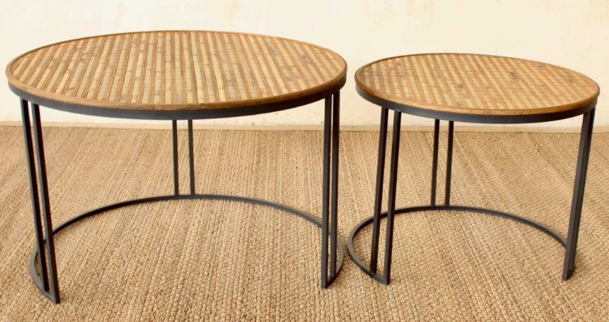 SET OF 2 METAL & RATTAN ROUND TABLES - NetDécor 