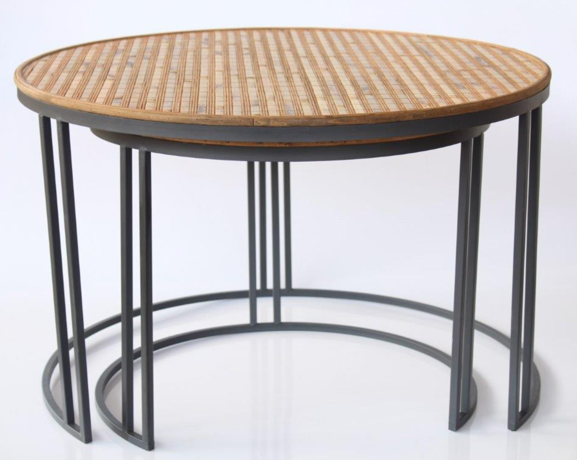 SET OF 2 METAL & RATTAN ROUND TABLES - NetDécor 